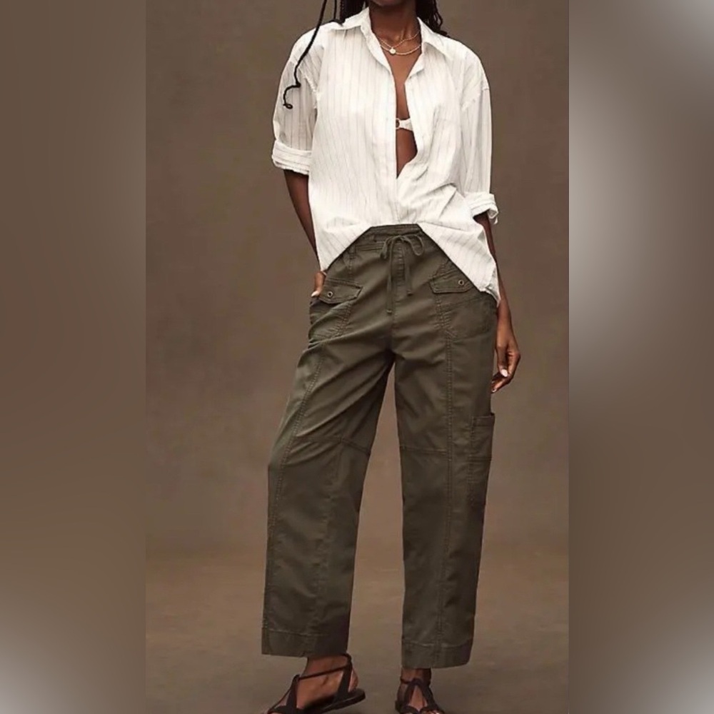 Pilcro Olive Green Wide-Leg Utility Pants